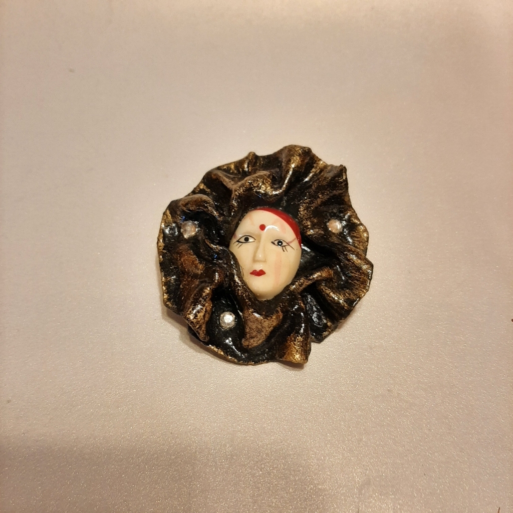 Hand Painted Mask Italy Brooch Pin Vintage